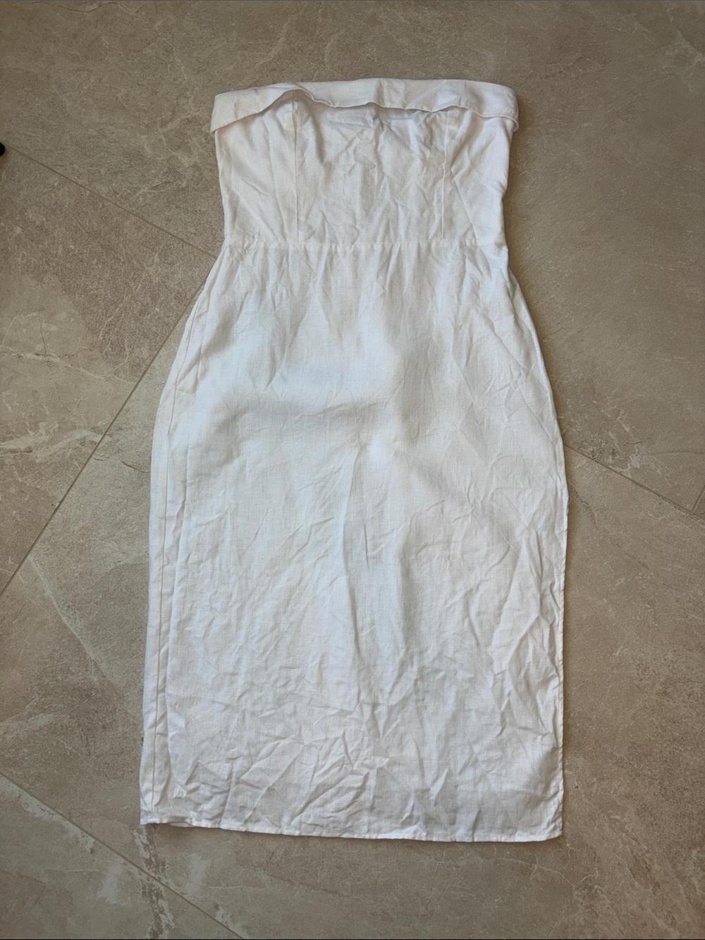 REFORMATION Strapless White Linen Sheath Dress
